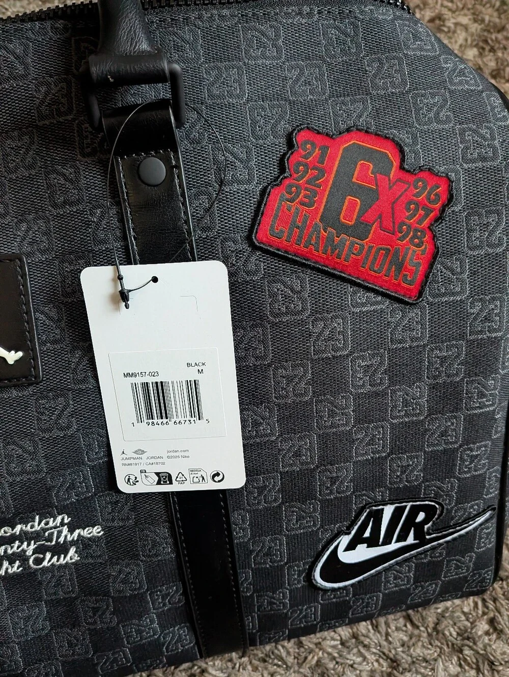 NWT Air Jordan 23 Flight Club Patches Black Monogram Duffle Bag 40L NEW